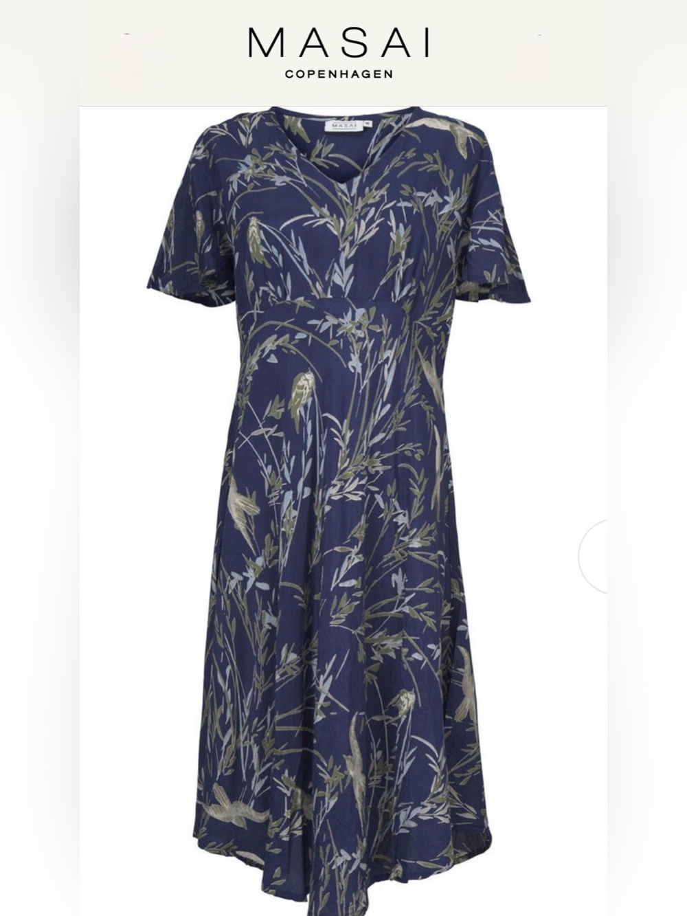 Masai Copenhagen Nanette Dress Midieval Blue Bird Print Viscose Womens XL